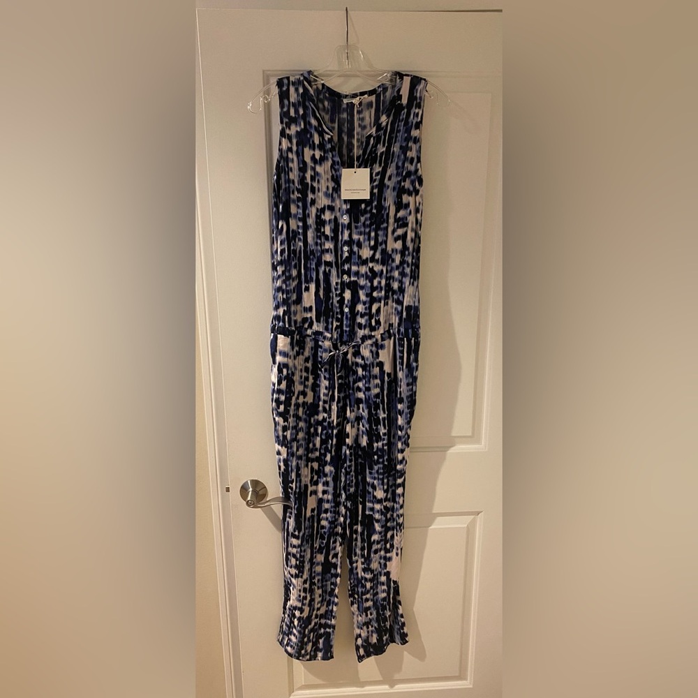 Jumpsuit Blue and White Printed Button-Front Jumpsuit